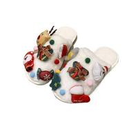 Décoration De Motif De Noël De Dessin Animé Mignon Pour Femmes Pantoufles Chaudes En Peluche Automne Et Hiver Pantoufles De Vacances Antidérapantes Chaudes Et D'intérieur (Beige,38-39)