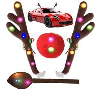 Décoration de Nez de Rennes de Voiture à LED, Kit de Rennes de Voiture avec Lumière LED de Couleur pour Noël, Kit de Bois D'élan de Noël de Voiture avec LED, pour Accessoires de Voiture de Noël