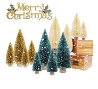 Décoration de Noël - 12pcs Mini Sapin, Ornements Arbres de Table, Arbres à Neige Miniatures Multicolores avec Bases en Bois pour Fêtes et Décoration d'Intérieur - Taille Mixte