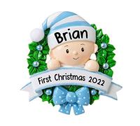 Décoration de Noël 2023 pour bébé, décoration personnalisée pour bébé, décoration souvenir de 1er Noël, décoration d'arbre à suspendre (bleu)