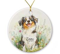 Décoration de Noël 2024 en céramique avec nom personnalisé Berger australien dans la prairie, berger australien amant de Noël, cadeau pour chien, papa, maman