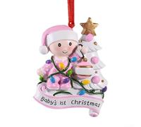 Décoration de Noël 2025 à faire soi-même pour le premier Noël de bébé, pendentif en résine personnalisé avec nom et année pour décoration de vacances classiques (bébé rose)