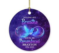 Décoration de Noël 2025 « As Long As I Breathe You'll Be Remembered » - Cadeau commémoratif personnalisé pour la perte de vos proches - Cadeau de Noël 2025 - Nom personnalisé et année