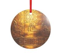Décoration de Noël 2025 avec imprimé hiéroglyphes égyptiens rond en acrylique - Décoration pour sapin de Noël pour les familles