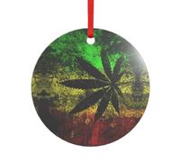 Décoration de Noël 2025 avec motif drapeau de la Jamaïque et feuilles rondes en acrylique pour sapin de Noël