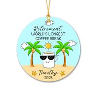 Décoration de Noël 2025 avec nom personnalisé pour la retraite, la plus longue pause café au monde, décoration de Noël pour hommes, femmes, amis, papa, maman, décoration d'arbre de Noël café