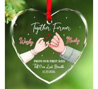 Décoration de Noël 2025 avec noms et date personnalisés, ensemble pour toujours, de notre premier baiser jusqu'à notre dernier souffle, ornement en verre personnalisé pour sapin de Noël nouvellement