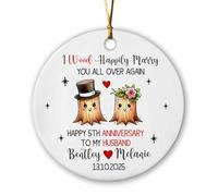 Décoration de Noël 2025 avec noms personnalisés « Happy Anniversary to My Husband », « I Wood Happily Marry You All Over Again » - Ornements personnalisés en céramique cadeau pour mari de la part de