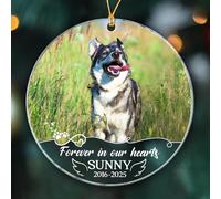 Décoration de Noël 2025 avec photo de chien éternel dans nos cœurs, cadeau de condoléances, année personnalisée et nom, décoration commémorative pour amoureux ou propriétaire des animaux