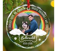 Décoration de Noël 2025 avec photo de chien personnalisable « I Crossed Over The Rainbow Bridge Knowing I was Loved » - Décoration de Noël souvenir de condoléances pour maman et papa