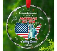 Décoration de Noël 2025, carte américaine unique et État de la liberté, cadeau pour nouveau citoyen américain, nom de l'année personnalisée, décoration en verre