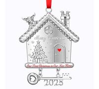 Décoration de Noël 2025, décoration de maison « Our First Christmas in New Home » avec motif clé 2025, cadeau de pendaison de crémaillère pour les nouveaux propriétaires, décoration de sapin de Noël