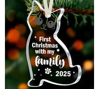 Décoration de Noël 2025 - Décoration de Noël « First Christmas with My Family » - Cadeau pour amoureux des animaux de compagnie - Décoration de famille de chats pour sapin de Noël, souvenir des