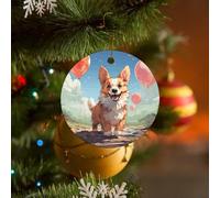 Décoration de Noël 2025 en céramique à suspendre - 7,1 cm - Ballons et corgi marchant - Ornements souvenirs avec corde dorée pour cheminée, décoration de fête de vacances
