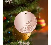 Décoration de Noël 2025 en céramique à suspendre - 7,1 cm - Décoration de sapin de Noël ronde - Papier peint rose - Ornements souvenirs avec corde dorée pour cheminée, décoration de fête de vacances