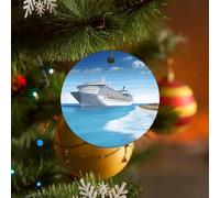 Décoration de Noël 2025 en céramique à suspendre - 7,1 cm - Rond - Décoration de sapin de Noël en bord de mer, bateau de croisière - Ornements souvenirs avec corde dorée pour cheminée, décoration de