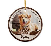 Décoration de Noël 2025 en céramique avec image de chien personnalisée, avec inscription « You Left Paw Prints On Our Hearts » et « You Left Paw Prints On Our Hearts » - Décoration en céramique pour