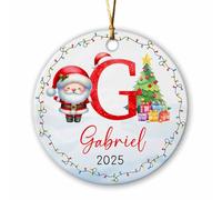 Décoration de Noël 2025 en céramique avec initiale G - Décoration de Noël avec monogramme et nom initial G - Cadeau idéal pour sœurs et frères