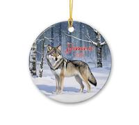 Décoration de Noël 2025 en céramique avec nom personnalisé - Décoration de Noël 2025 - Ornements d'animaux de la forêt personnalisés pour maman, papa, fils, fille, loups sauvages