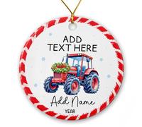 Décoration de Noël 2025 en céramique en forme de tracteur, cadeau souvenir de Noël pour la famille, les conducteurs d'agriculteurs, texte et nom personnalisés pour les amateurs de tracteurs