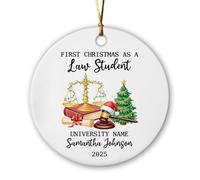 Décoration de Noël 2025 en céramique « First Christmas As A Law Student » - Décoration de Noël personnalisée pour avocat futur avocat - Cadeau de Noël pour étudiant de première année en droit