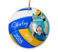 Décoration de Noël 2025 en céramique personnalisée avec photo et nom, décoration de Noël 2025, décoration de ballon de volley-ball personnalisée, cadeau pour équipe, amateur de volleyball, décoration