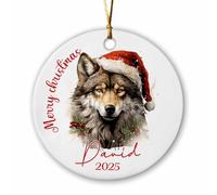 Décoration de Noël 2025 en céramique personnalisée en forme de tête de loup, cadeau pour les amoureux des loups, fils, fille, ornements personnalisés sur le thème des animaux avec nom et année