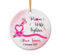 Décoration de Noël 2025 en céramique pour survivante du cancer du sein, décoration de Noël personnalisée pour maman, épouse, combattante du cancer, cadeau pour femme, date et nom personnalisés