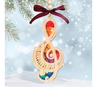 Décoration de Noël 2025 en forme de note de musique - Clé de sol musicale pour arbre - Cadeau pour les amateurs de musique, les enseignants et les chanteurs de chorale - Décoration en bois à 2 couches