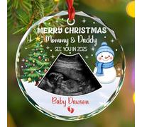 Décoration de Noël 2025 en verre avec échographie personnalisée en forme d'échographie - Décoration de Noël pour maman et papa - Annonce de grossesse - Décoration de Noël pour nouveaux parents