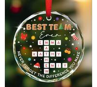 Décoration de Noël 2025 en verre avec mots croisés - Décoration de Noël 2025 - Cadeau idéal pour les collègues de travail - Décoration de Noël personnalisée pour les membres des équipes au travail