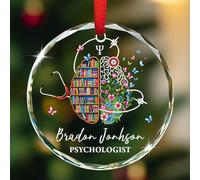 Décoration de Noël 2025 en verre avec nom personnalisé - Cadeau de Noël pour Thanksgiving, psychologie - Pour médecin, homme et femme