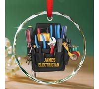 Décoration de Noël 2025 en verre avec nom personnalisé pour électricien, ouvrier électrique, cadeau pour bricoleur, homme, papa, outils uniques d'électricien, décoration de sapin de Noël, ornements