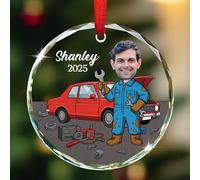 Décoration de Noël 2025 en verre avec photo personnalisée, mécanicien automobile, nom et images personnalisés, cadeaux pour homme, papa, mari, grand-père
