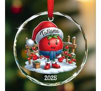 Décoration de Noël 2025 en verre de dessin animé de tomate, cadeau d'ornement pour amoureux de tomates, souvenir de Noël de fruits, tomates personnalisées dans un chapeau de Père Noël, cadeau