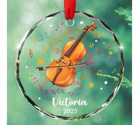 Décoration de Noël 2025 en verre musical personnalisée, texte/année/nom personnalisé, décoration pour violoncelle, cadeau pour femme, homme, papa, maman, fille, fils, violoncelle, instrument de