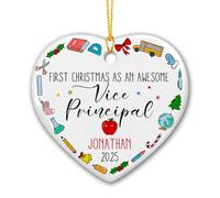Décoration de Noël 2025 « First Christmas As an Awesome Vice Principal » - Décoration de Noël personnalisée en céramique pour hommes, femmes, enseignants, nom personnalisé - Décoration de Noël