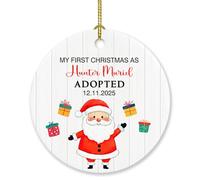 Décoration de Noël 2025 « My First Christmas As Adopted » - Annonce de la date et du nom - Cadeau de Noël - Cadeau de parents adoptifs pour enfants et bébés - Ornements de Noël personnalisés pour