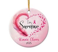 Décoration de Noël 2025 personnalisée en céramique avec inscription « I'm Survivor » - Cadeau pour les guerriers du cancer, la sensibilisation au cancer du sein - Année et nom personnalisés