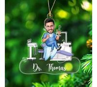 Décoration de Noël 2025 personnalisée en forme de dentiste, cadeau amusant pour homme, papa, hygiéniste, assistant dentaire, photo et nom personnalisés