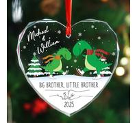 Décoration de Noël 2025 personnalisée en verre motif dinosaure grand frère, frère et soeur, cadeau pour nouveaux frères, décorations de sapin de Noël personnalisées avec noms et année