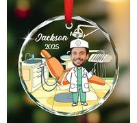 Décoration de Noël 2025 personnalisée en verre pour dentiste - Cadeau de reconnaissance des dentistes, ornements dentaires pour sapin de Noël, image personnalisée - Décoration de Noël - Hygiéniste