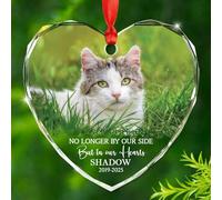 Décoration de Noël 2025 personnalisée « No Longer by Our Side But in Our Hearts » - Cadeau de Noël en verre pour les amoureux des chiens et des chats - Photo personnalisée et nom en mémoire des chats