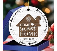 Décoration de Noël 2025 - Souvenir de Noël dans une nouvelle maison - Cadeau de pendaison de crémaillère en céramique pour nouveaux propriétaires, couples, femmes et hommes - Décoration de vacances