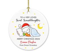 Décoration de Noël 2025 « To A Very Loved Great Granddaughter » - Texte et nom personnalisés - Lapin - Cadeau pour bébé fille - Forme arrière-grand-père arrière-grand-mère - Ornements de Noël