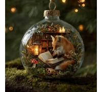 Décoration de Noël 2026 en verre transparent, décoration d'arbre d'hiver de luxe avec étoiles scintillantes, décorations de vacances (renard)