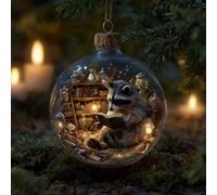 Décoration de Noël 2026 en verre transparent, décoration d'arbre d'hiver de luxe en forme d'étoile étincelante, décorations de vacances en forme d'animal ludique 3D (Raccoon)