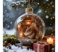 Décoration de Noël 2026 en verre transparent, décoration de Noël en verre transparent, décoration d'arbre d'hiver de luxe avec étoiles étincelantes, décorations de vacances (écureuil)