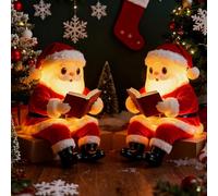 Décoration de Noël 2026 - Lampe de table LED mignonne - Décoration d'hiver - Statue du Père Noël lors de la lecture - Décoration de Noël pour les amateurs de livres - L