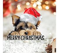 Décoration de Noël 2D en acrylique avec chapeau de Père Noël Yorkshire Terrier - Décoration pour sapin de Noël, souvenir de Noël, Nouvel An, cadeau d'anniversaire pour chien, maman, papa